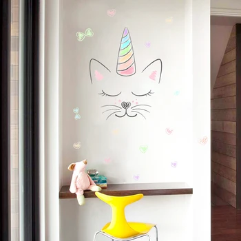 

2019 New Arrival Cute Cat Wall Sticker Kids Rooms Decor Door Stickers Murals Colorful Love Heart Fridge Adesivo de Parede SW087