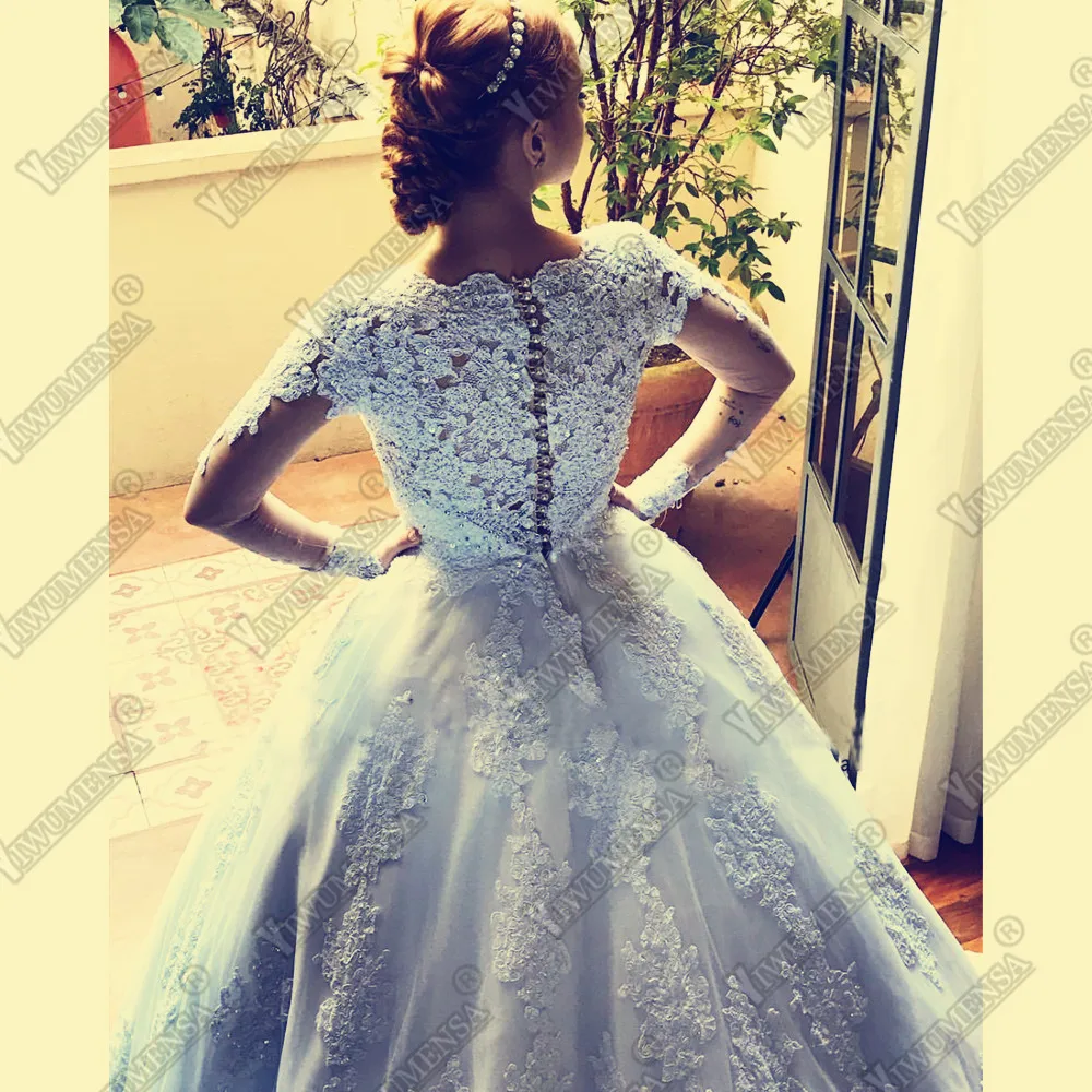Vestido De Noiva Сексуальная Свадебные и Бальные платья белого цвета с длинными рукавами с аппликацией жемчугом свадебное платье 2019 платья