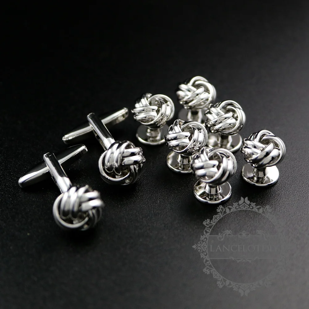 Buy formal knot silver cufflinks and studs set for