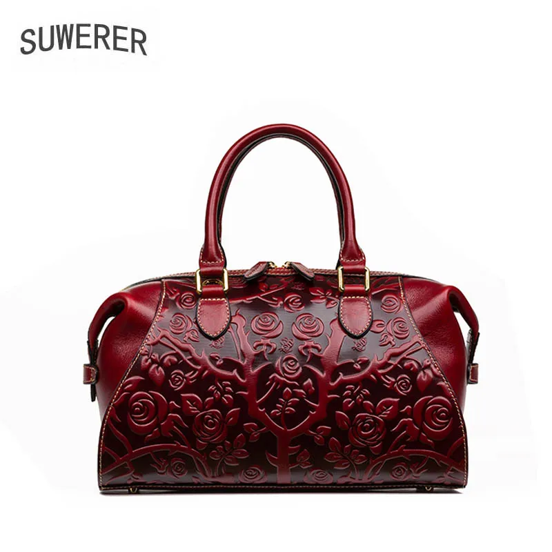 

SUWERER 2019 New women leather handbags Superior cowhide Genuine Leather women bags Women famous brand Luxury embossed bag