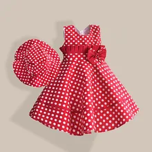 Летнее платье для девочек платье от Hat Red Dot Bow с бантиком повседневная одежда линии А детская одежда robe fille enfant 3-8 размера