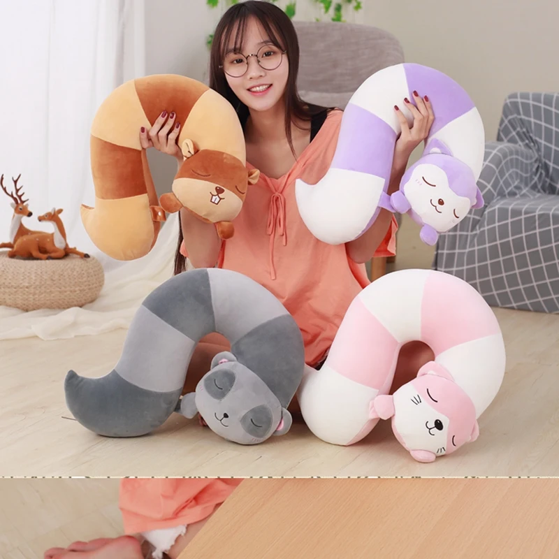 Cute U shaped Plush Pillow Cartoon Animal Toy Travel Pillow Car
