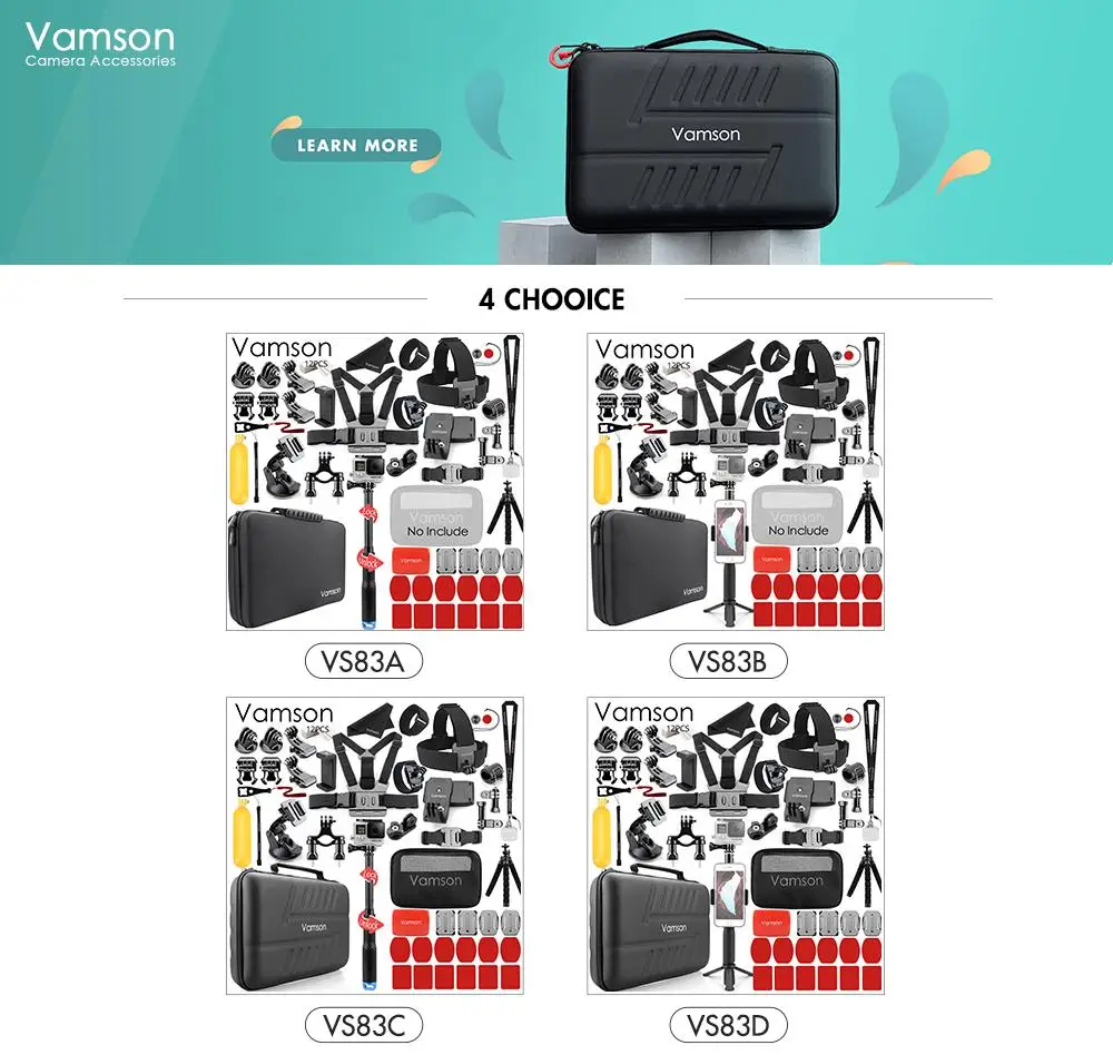 Juego de accesorios Vamson para Gopro hero 7 6 5 4 3 para cámara de acción DJI OSMO para xiaomi funda para yi EVA VS83 - 2