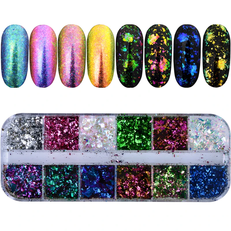 

1 Case Dazzling Chameleon Sequins Nail Art Glitter Dust Irregular Flakes Holo Powder Pigment Paillette Tool Decor Manicure JIBS