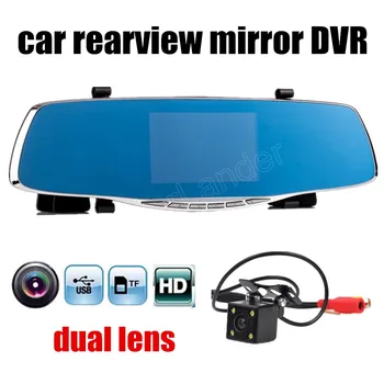 

4.3 inch mirror DVR dual lens motion detection G-sensor night vision rearview mirror with Rear Camera free shipping hot