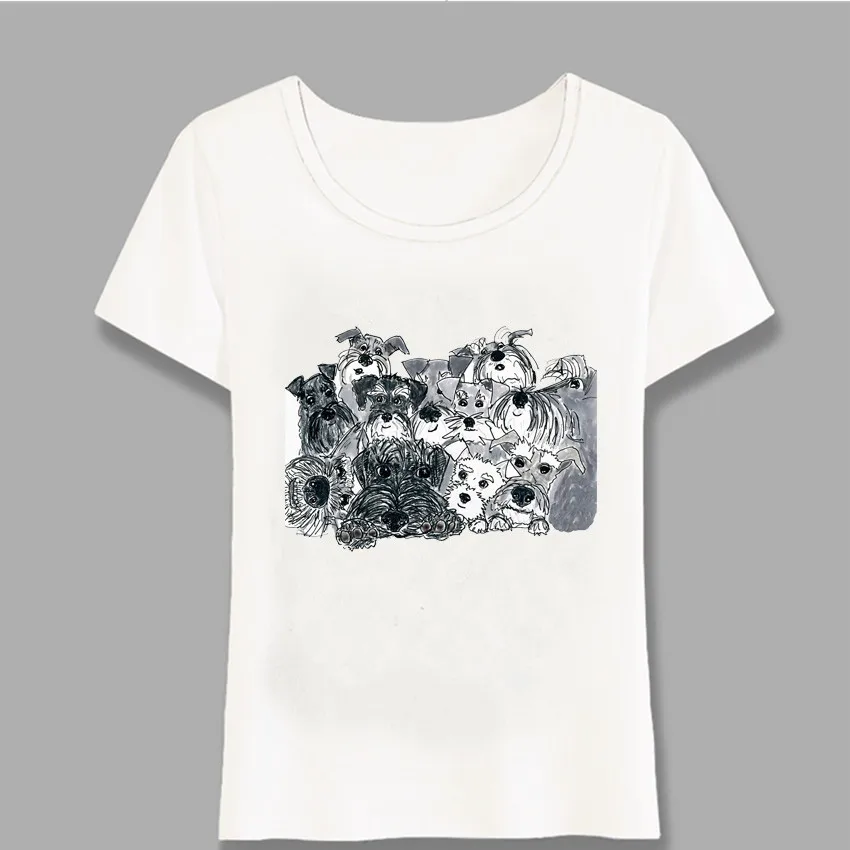 Pencil Sketch Schnauzer Art T-Shirt Summer Women T-shirt Funny Dog Abstract Print Casual Female Tops Maiden Tee Harajuku