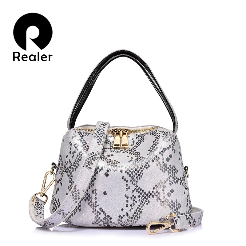 

REALER brand new arrival women serpentine genuine leather handbag ladies shoulder bag fashion women small totes small hobos bag