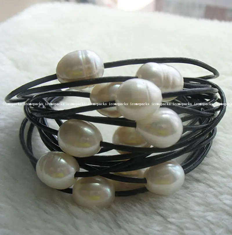 

wholesale UNIQUE! 15rows 7.5" 10-12-13mm freshwater pearl white egg bracelet