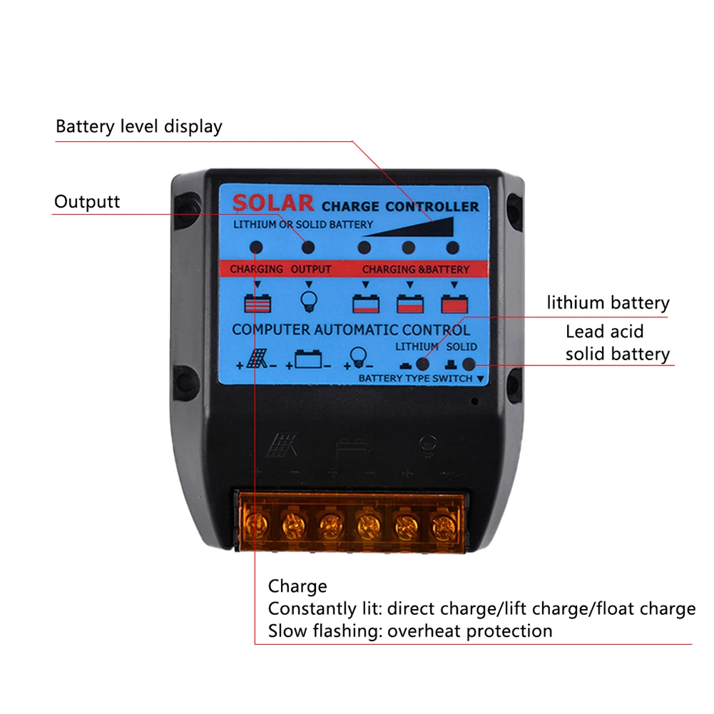 Регулятор заряда на солнечной батарее 10A 20A 30A 40A 50A 12 В, контроллер управления аккумулятором, Встроенный микроконтроллер таймера, адаптер