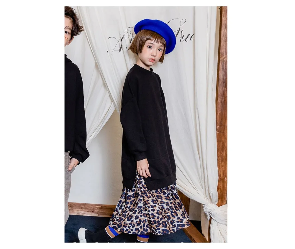 leopard print patchwork fleece children dresses for girls long sleeve solid loose winter dress baby clothing new 2018 kids dress (4)