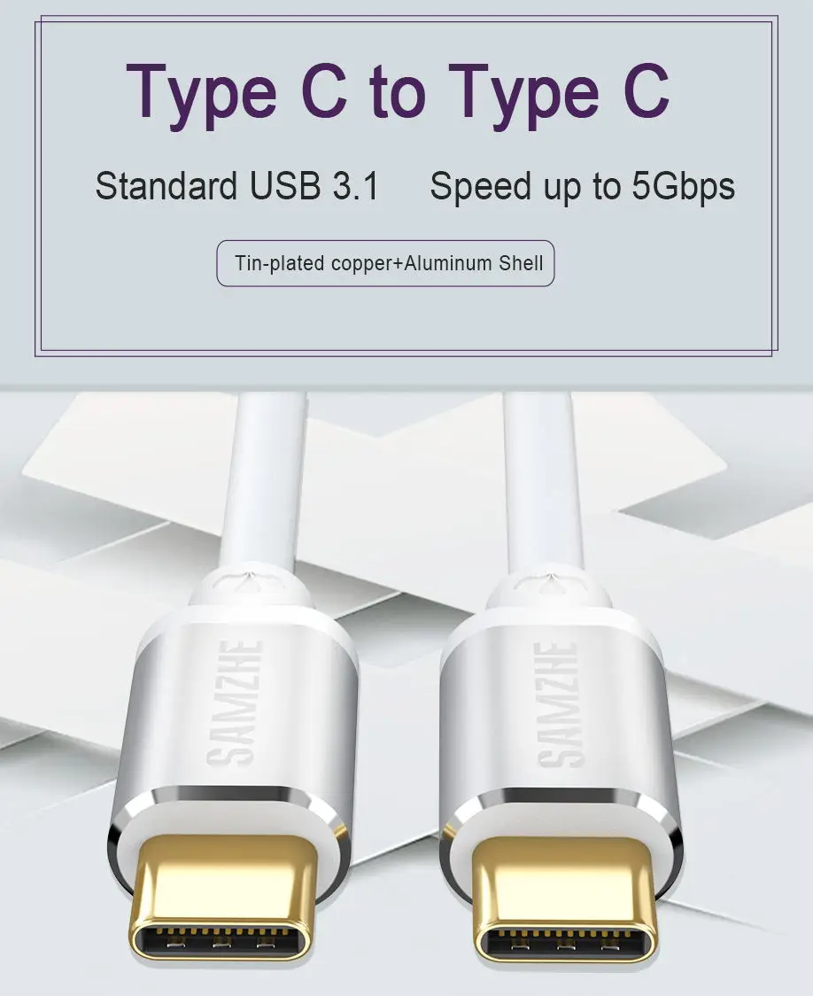 SAMZHE USB 3,1 type C к type-C кабель быстрого зарядного устройства кабель для Macbook Pro samsung S8 S9 Nexus 5X, Nexus 6 P, OnePlus 2, ZUK Z1