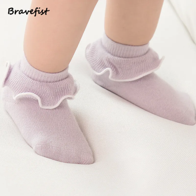 Милые носки принцессы для маленьких девочек хлопковые детские носки до щиколотки с оборками белого/фиолетового/хаки/серого цвета на возраст от 0 до 3 лет, 1 пара носков
