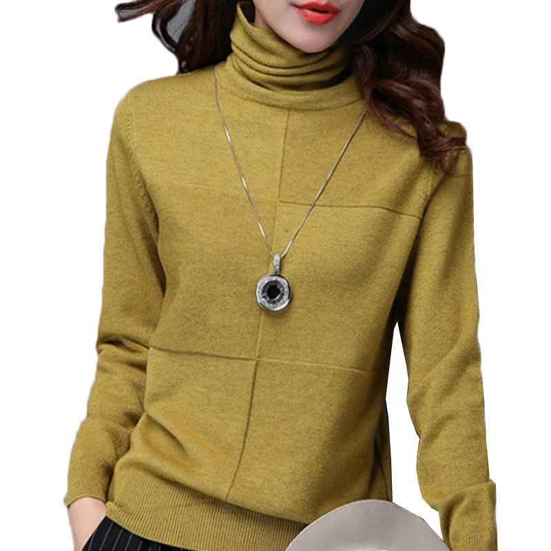 Женский свитер с высоким воротом, Осень-зима, вязаный пуловер, свободный удобный мягкий джемпер с длинным рукавом, женский свитер 47