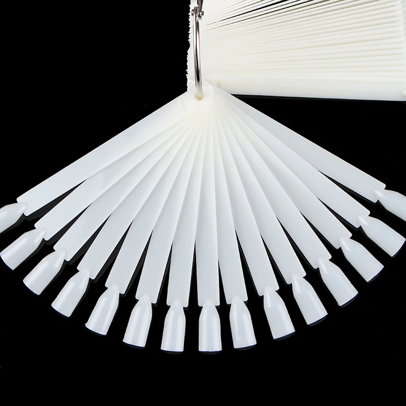 

50Pcs Color Card False Nail Tips Fan Shape Transparent White Manicure Nail Art Practice Display Tools