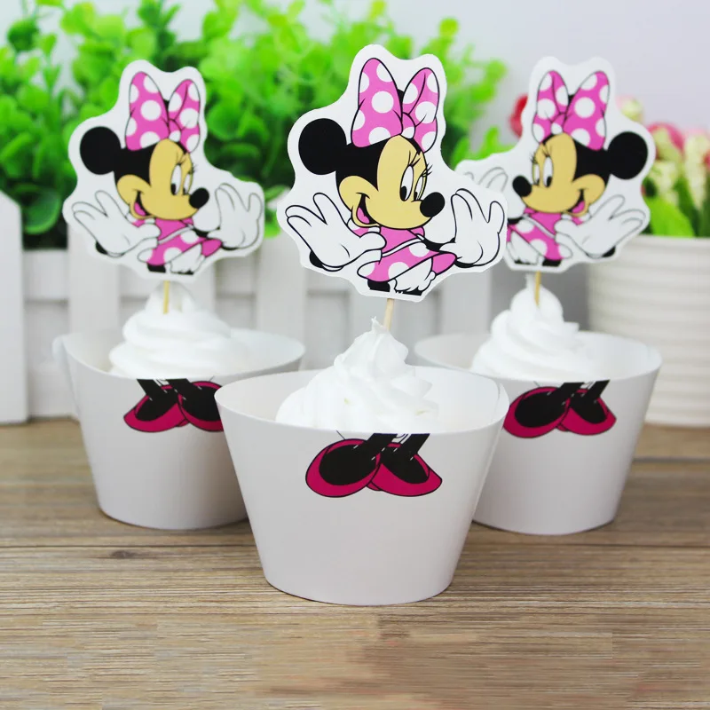 Cute Minnie Mouse Party Cake Decoration 12 pcs Toppers +12 Cute Minnie Mouse Party Cake Decoration 12 pcs Toppers +12