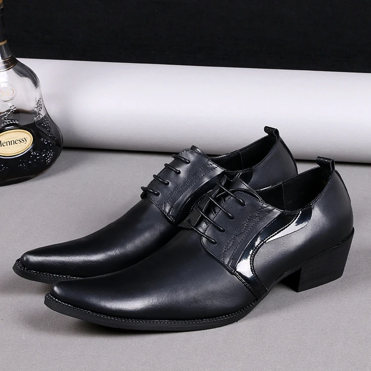 Mens shoes high heels black genuine leather oxford shoes for men pointed toe office business buty meskie male formal men's shoes