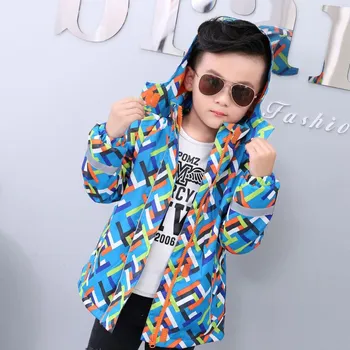

Europe Original Boys Jacket with Velvet Splash Waterproof Hooded Trench Active Cartoon Cute Overcoat For Sport AAAA+Windbreaker