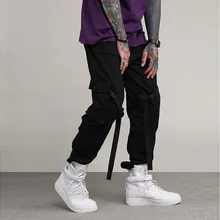 Мужские брюки-шаровары с несколькими карманами и лентами для танцев, спортивные штаны для бега, мужские Модные повседневные штаны, брюки-карго в стиле хип-хоп