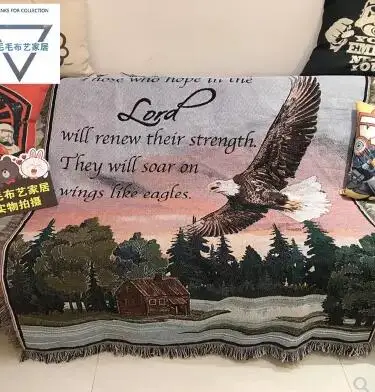 

vintage eagle printed cotton thread blanket retro thicken bed sheet decorative carpet mat anti slip indoor