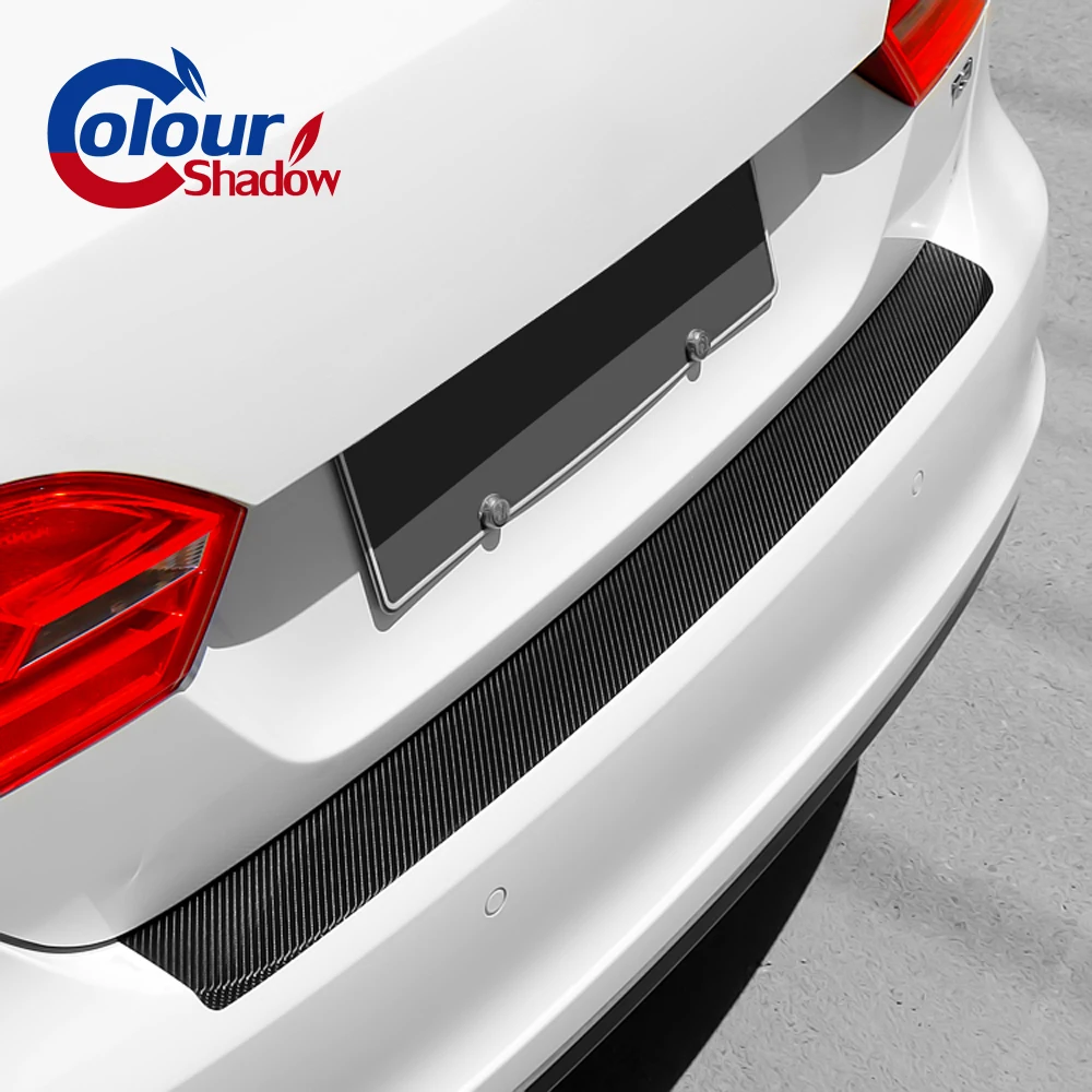 

1Pcs Trunk Rear Guard Plate Sticker Car Rear Bumper Trim Anti-Kicked Scratch Protection Sticker Strip 3D Carbon Fiber Film