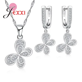 

Lovely Butterfly 925 Sterling Silver Jewelry Sets For Women Animal Full Zirconia Earrings Necklaces Wedding Accessories Gifts