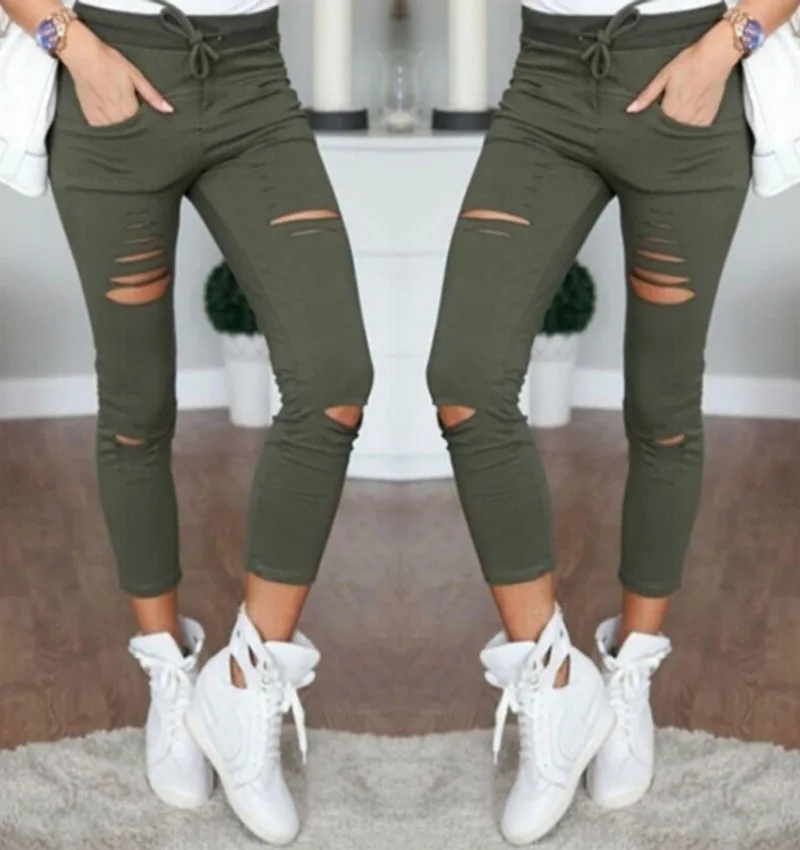 2017 Sexy Women High Waist Denim Stretch Jeans Destroy Skinny Ripped