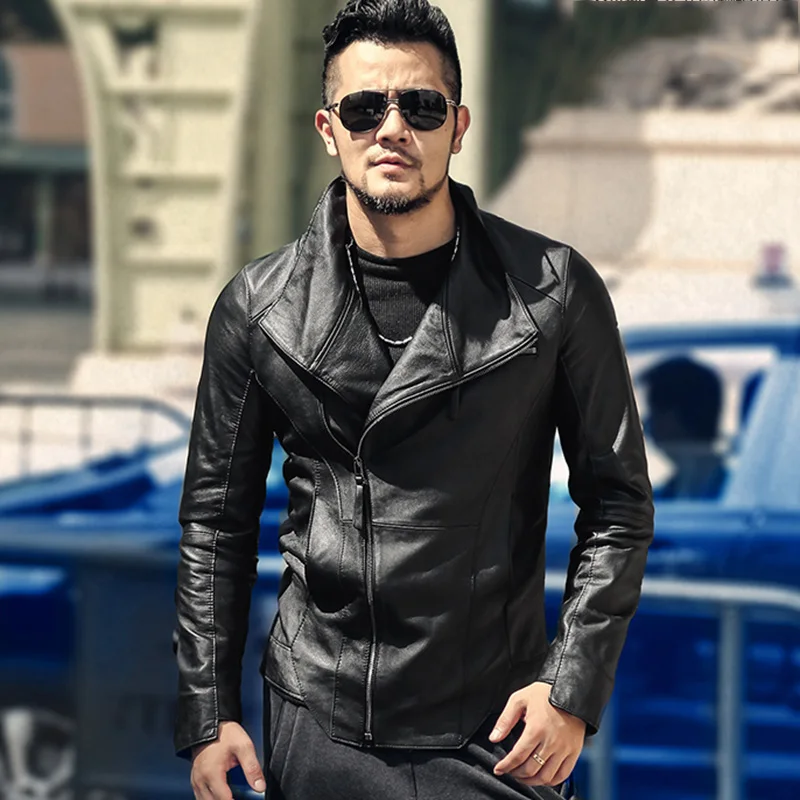

Men new British style zipper genuine leather jacket sheepskin top quality fashion brand design men leather jacket casual L1004
