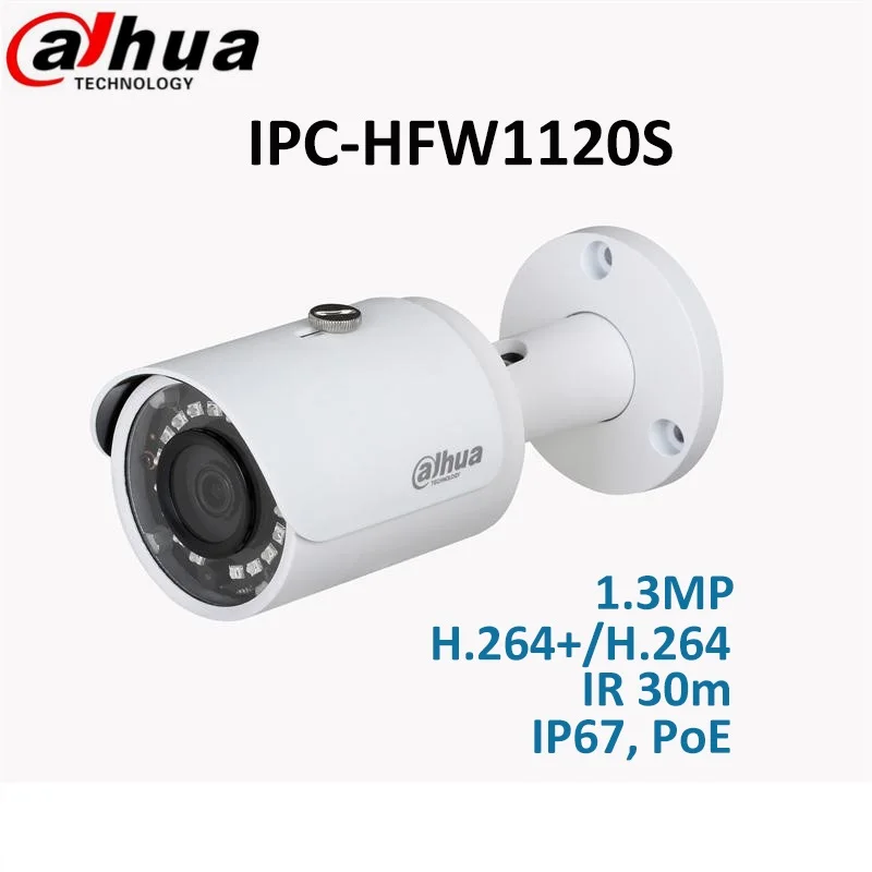 

Dahua 1.3MP IR Mini-Bullet IP Camera IPC-HFW1120S DMSS fixed lens 3.6mm IR 30m IP67, PoE Network CCTV amera