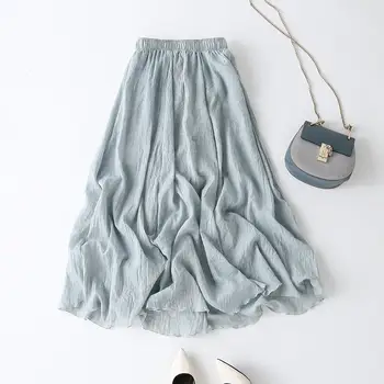 

Summer Skirts Womens Clothes Cotton Linen High Waist Skirt Elegant Female Saia Casual Faldas Streetwear A-Line Skirt Girl Q1473