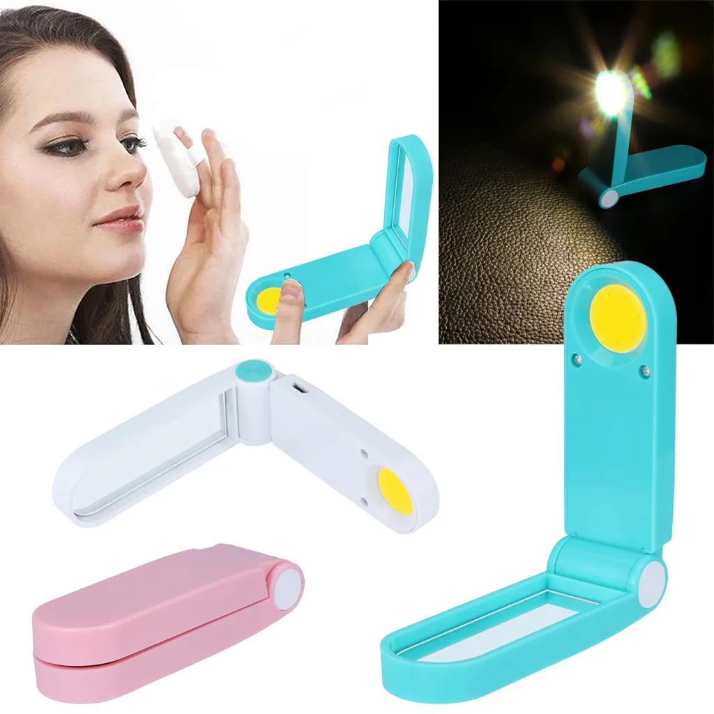 

Makeup Compact Mirror Cosmetic Folding Portable Pocket зеркало With COB Lights Lamps espelho mirror light espejo de bolso #