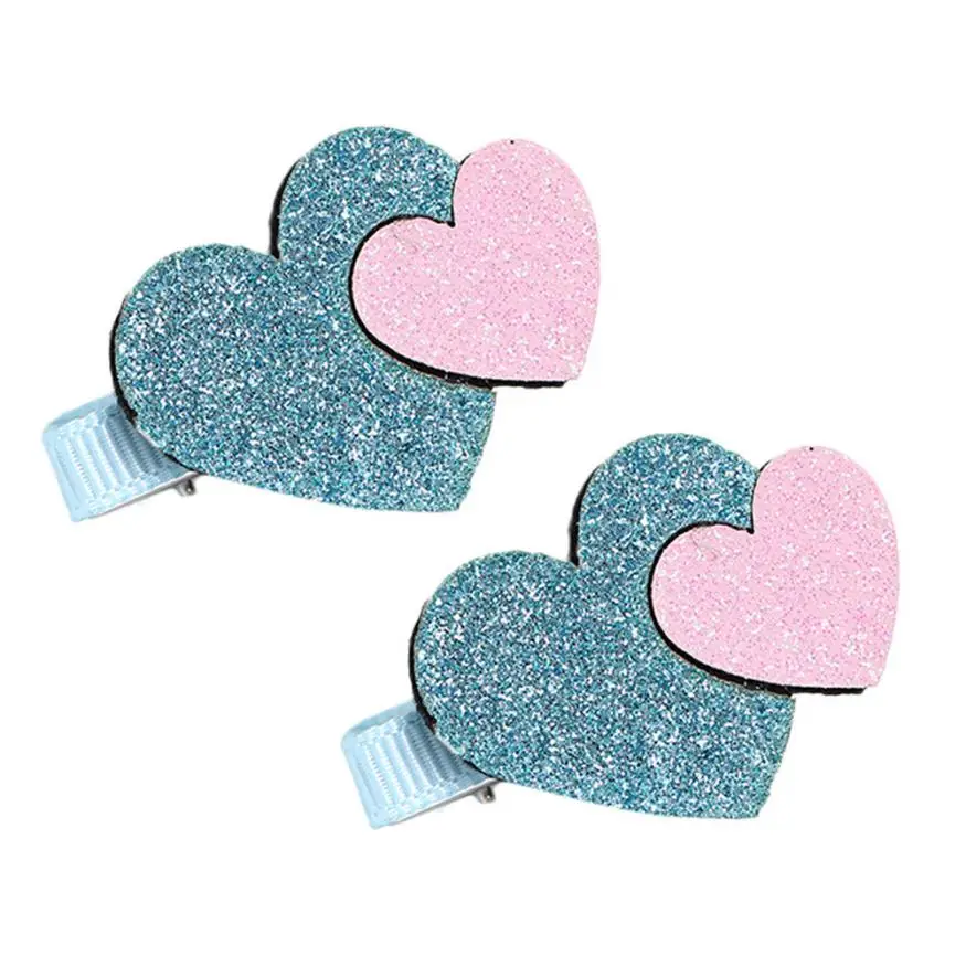 2Pcs Baby Girls Toddler Infant Kids Heart Pattern Hairpin Hair Clip Accessories Girls Flower Popular Fashion Cute Wholesale#YY - Цвет: Blue