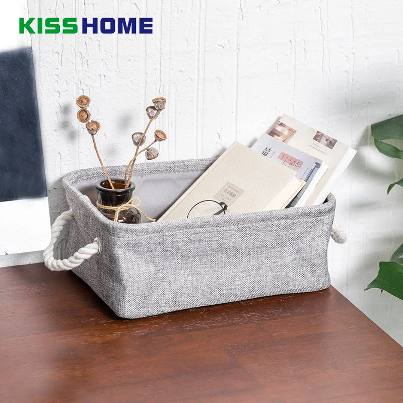 

3 Color High Quality Linen Canvas Table Storage Box Clothes Foldable Cosmetic Storage Boxes Simple Dolls Basket with Handle