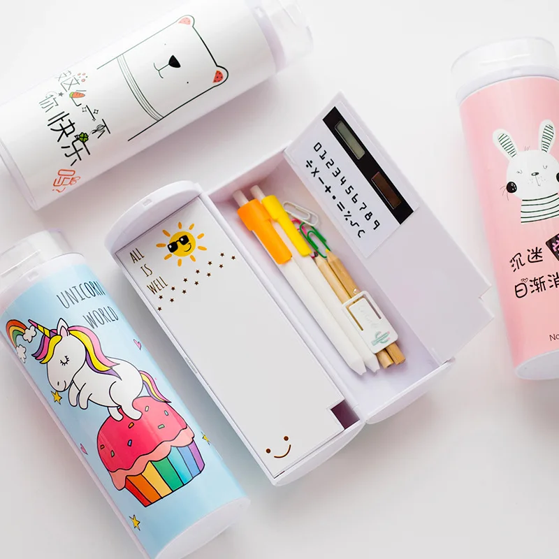 

2019 NEW Creative Unicorn Flamingo Whiteboard Pencil Case with Solar Calculator Magnetic Switch Kawai Cartoon Pen Box for School