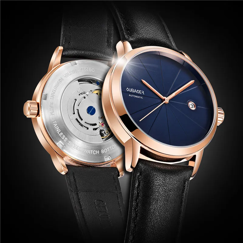 

Oubaoer Automatic Mechanical Men Watches Genuine Leather Skeleton Clock Top Brand Luxury New Sport Military Male Wristwatch 2025