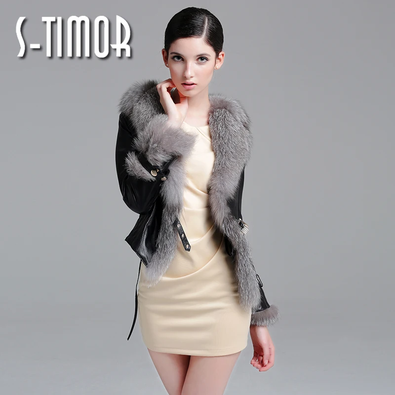 Stimor кожаная одежда из натуральной кожи, овчина, мех лисы, женское короткое дизайнерское тонкое кожаное пальто