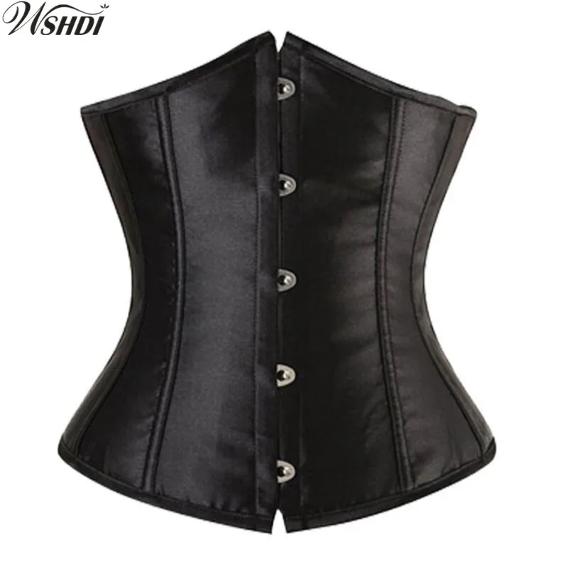 

6 Color Women Sexy Satin Gothic Underbust Corset Lace up Boned Body Shaper Waist cincher Bustier Plus Size S-6XL