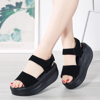 

2019 Summer shoes woman Platform Sandals Women Soft Leather Casual Open Toe Gladiator wedges Trifle Mujer Women Shoes Flats