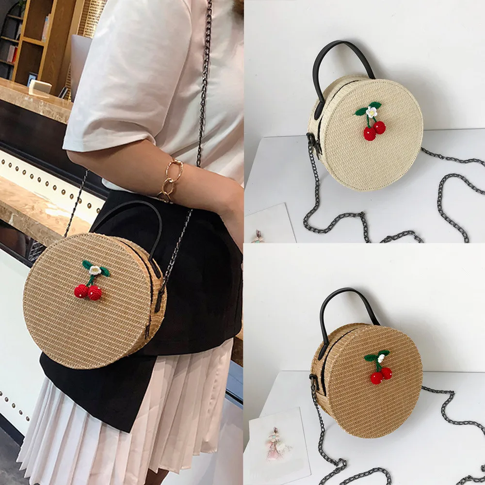 Womens Bag Vintage Crossbody Simple Weave Round Tote Handbags Shoulder taschen women ladies bags sac bandouliere femme