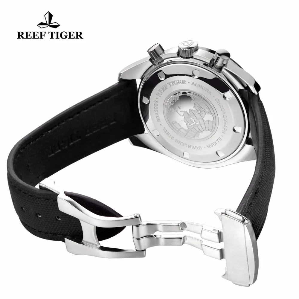 Reef Tiger/RT мужские дизайнерские спортивные часы из телячьей кожи, светящиеся водонепроницаемые часы с хронографом, мужские часы Relogio Masculino+ коробка RGA3033