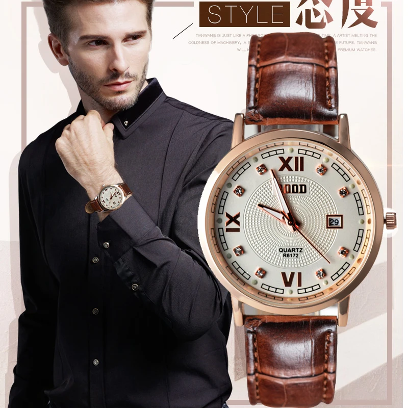 Quartz watch Men ROOD Brand Leather Strap Clock Men's Watch Waterproof