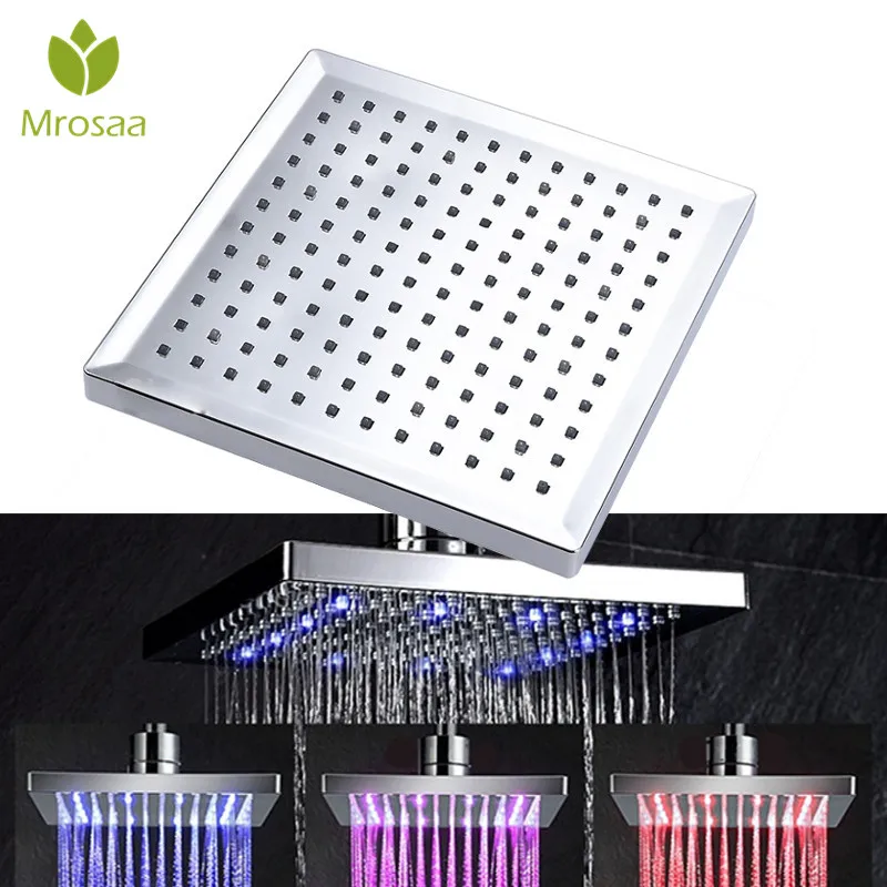 

8 Inch Bathroom No Battery LED Auto Tempertrue Sensor Control Shower Head Square Self-luminous Pressurized Shower Nozzle