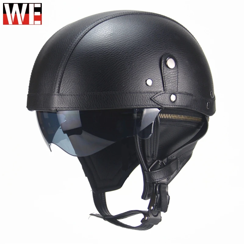 

WOSAWE Motorcycle Helmet Retro Personality Helmet Half-helmet Summer Pedal Motorcycle Cruiser Leather Helmet Moto Protect Gear