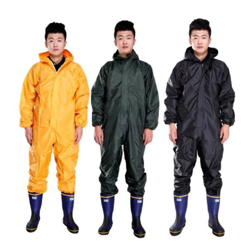Men Waterproof Overalls Hooded Rain Coveralls Work Clothing Dust-proof Paint Spray Male Raincoat Workwear Safety Suits M-XXXL