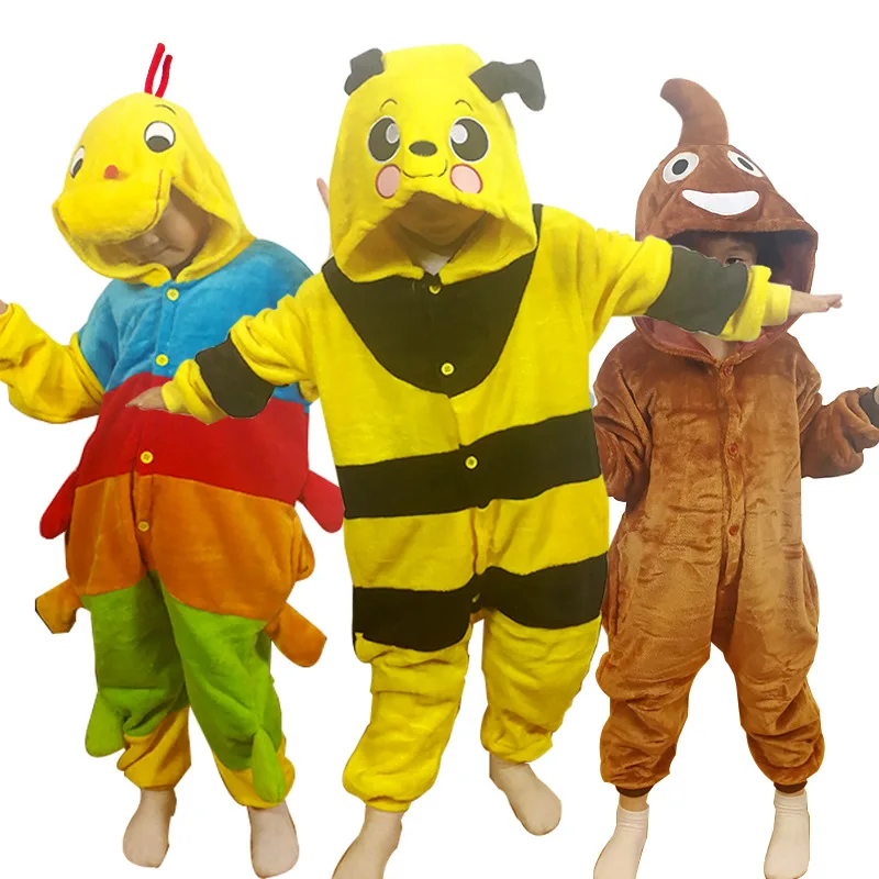 

Adorable Caterpillar Bee Kids Kigurumi Pajamas Baby Poop Soft Flannel Onesie Cartoon Animal Children Jumpsuit Winter Sleepwear