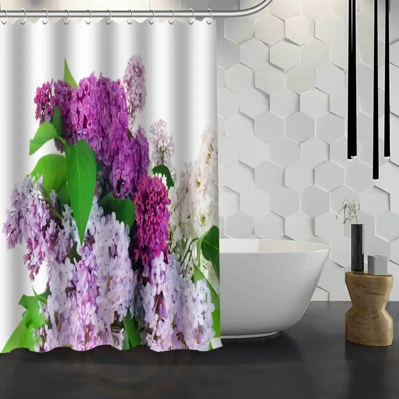 Горячая на заказ природа цветы Сирень пользовательские занавески для душа водонепроницаемый ткань для ванной занавески для ванной F# Y1-17 - Цвет: Очищать