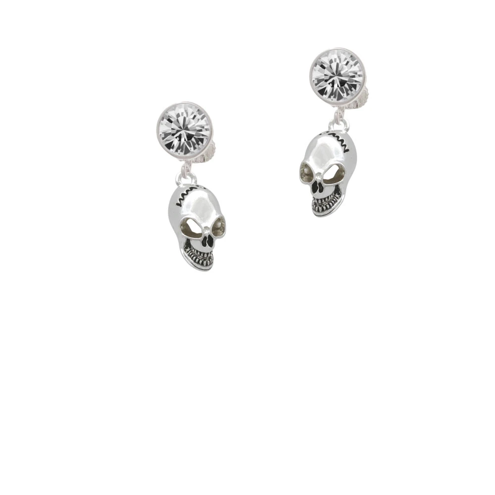 Large Skull Crystal Clip On Earrings (1)
