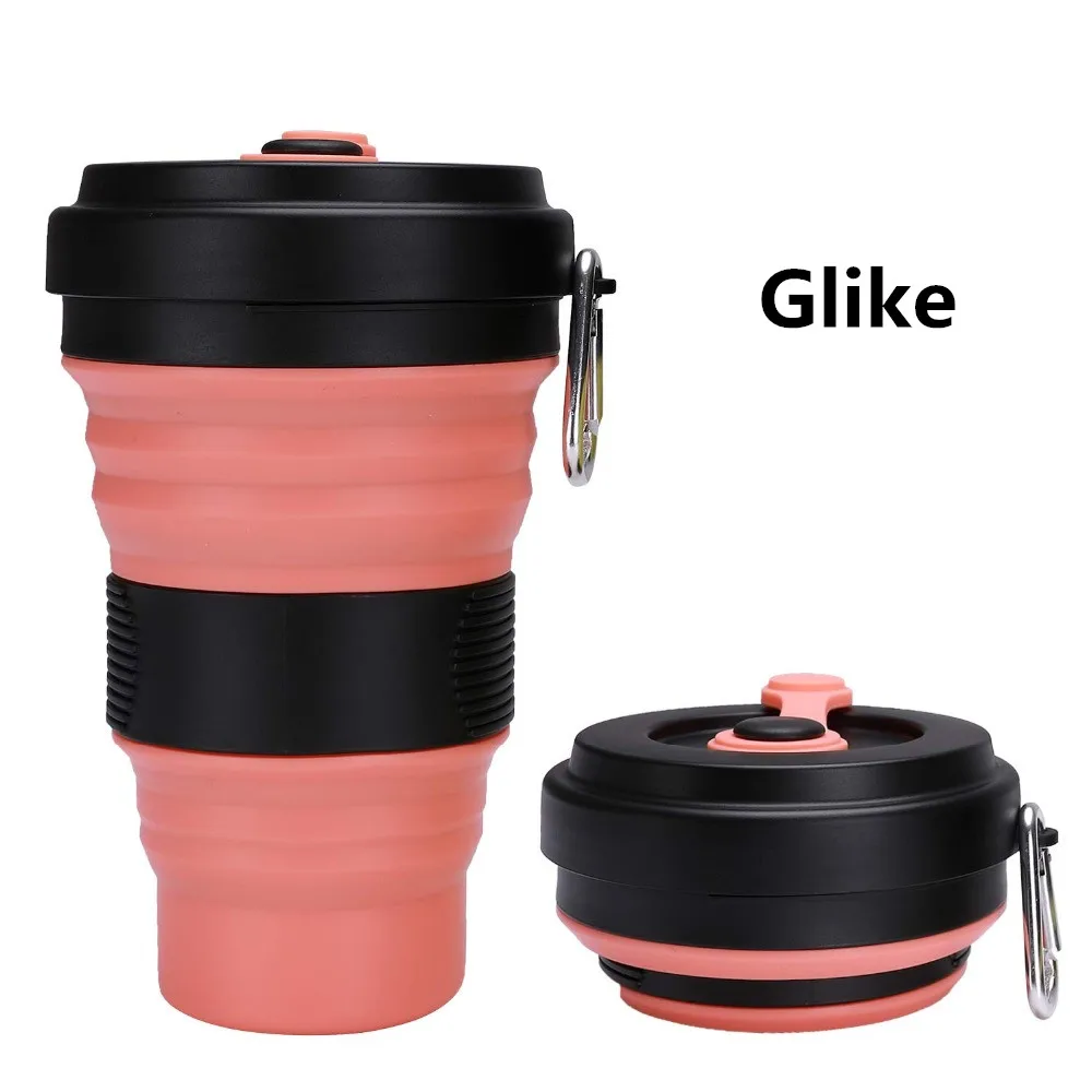 550ML 550 мл дорожная чашка, кружка, складная силиконовая чашка с крышкой, легкая кружка для воды, кофе, питья, для кемпинга, туризма, BPA бесплатно - Цвет: 550ML