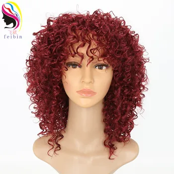 

Feibin Afro Wigs for Women Kinky Curly Ombre Blonde Nature Black red Synthetic Wigs African 14inches