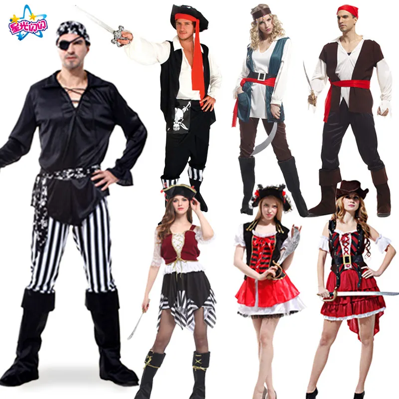 

Holiday Pirate Costume with hat for Man Women fancy dresses Carnival cosplay costumes anime medieval dress men's Pirate