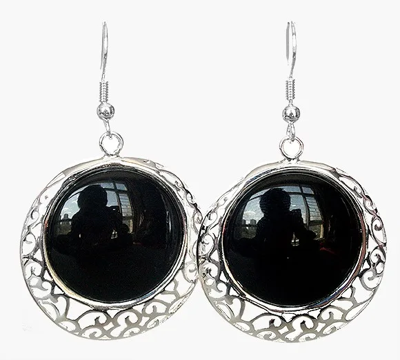 

green Natural gem Stone chinese character longevity happy love forture lucky earring jewelry Natural bread silver big earrings